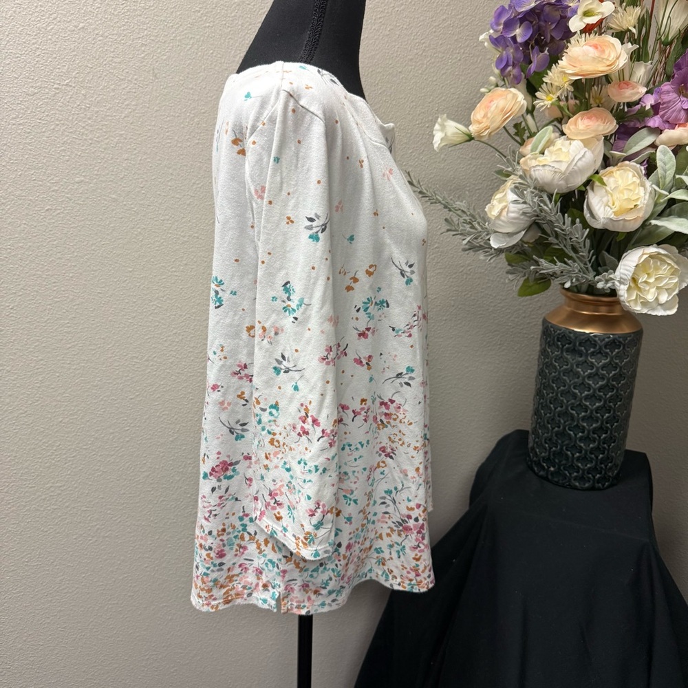 🌸 Croft & Barrow XL White Floral Long Sleeve Top | Soft Cotton Tee - Picture 4 of 6
